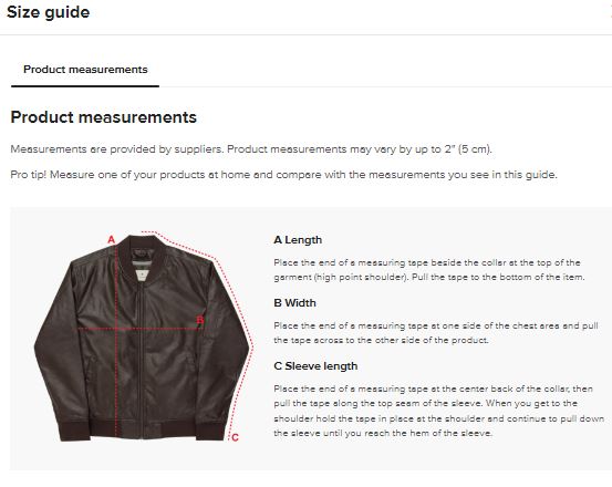 Leather Jacket Size Chart