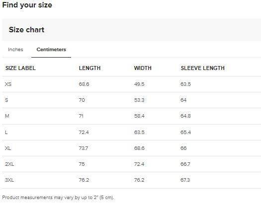 Leather Jacket Size Chart