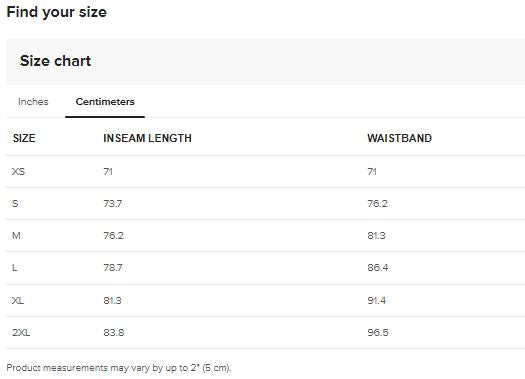 Sweat Pants Size Chart